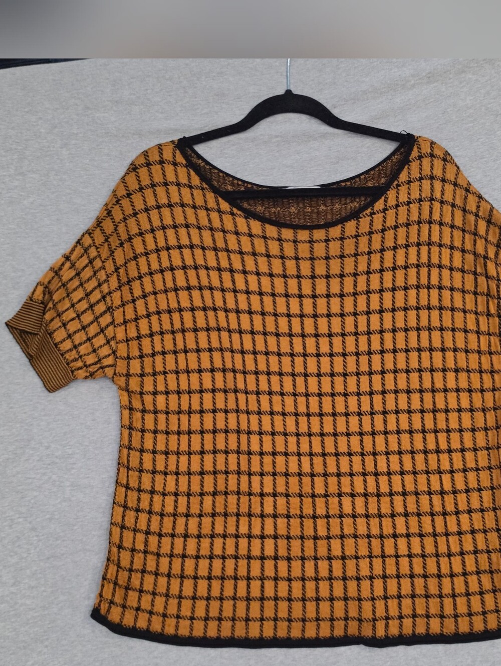 Zara Mustard and Black Checked Knit Top